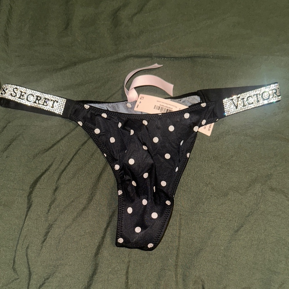 Victoria's Secret Black and White Polka Dot Thong